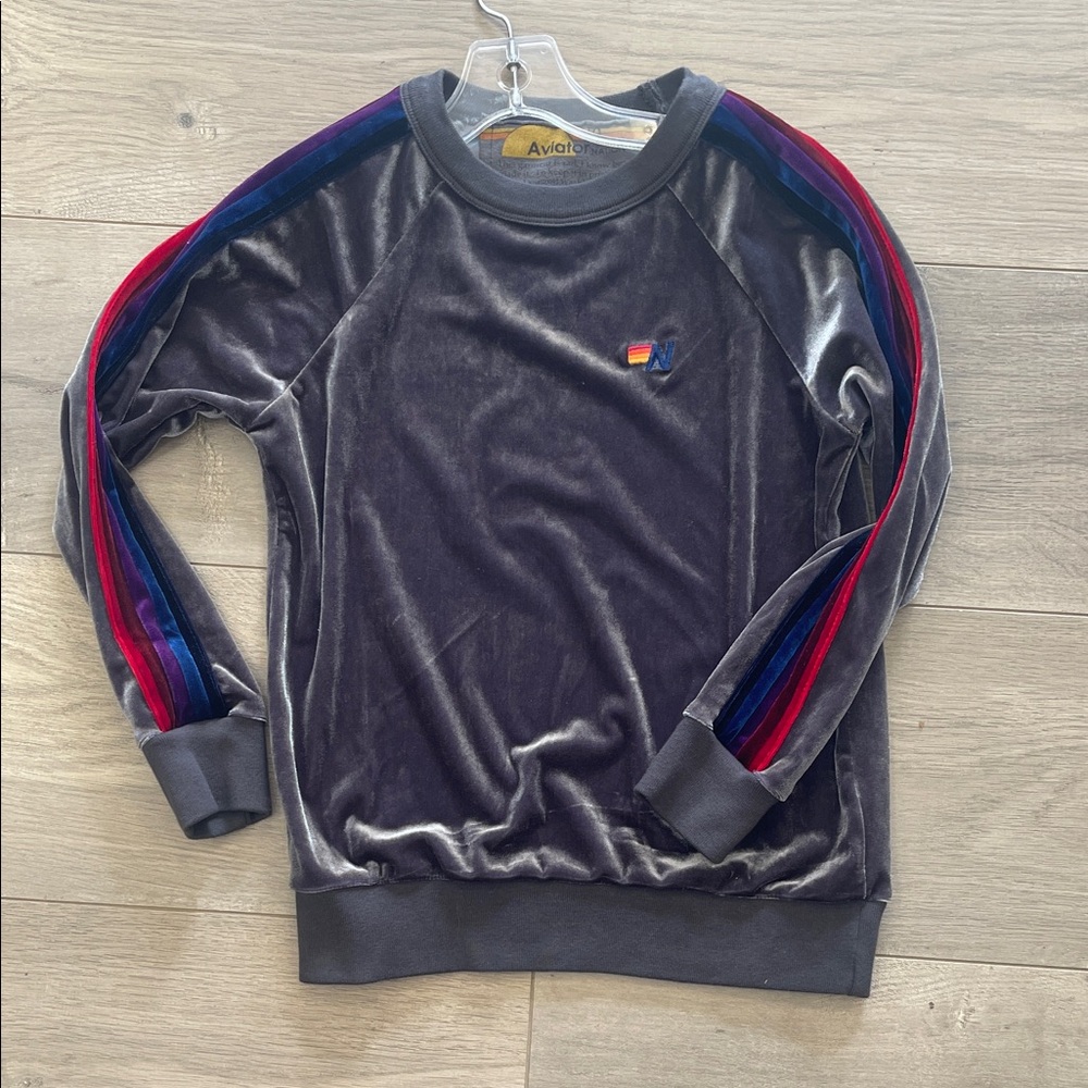 Aviator Nation Gray Velvet Kids Sweater 10